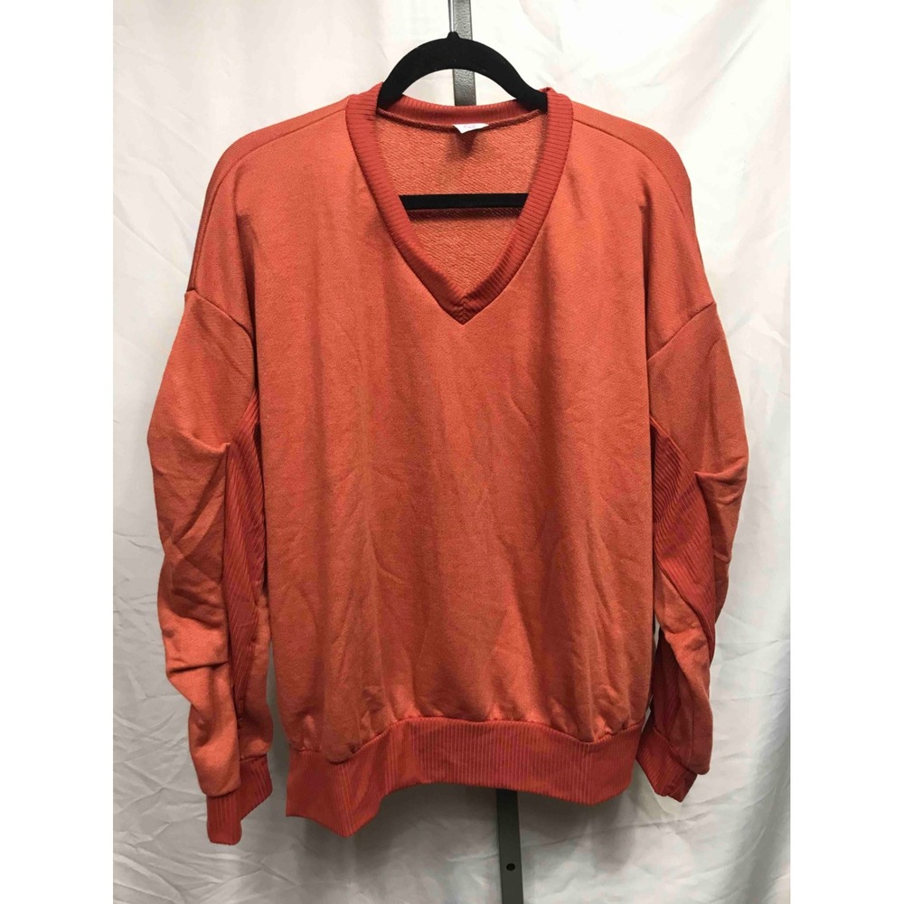 Like Love V Neck Sweatshirt‎ Orange Ribbed Cuffs Pullover Size S